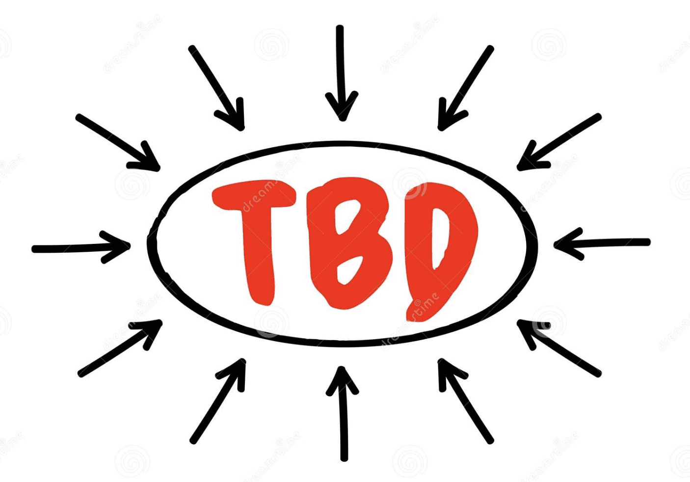 Red TBD text surrounded by black arrows pointing inward.